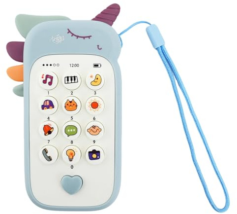 Telefono Giocattolo per Bambini Telefono Finto per Ragazze Ragazzi Giocattolo Didattico Interattivo con Cordino Suoni Animali Ninne Nanne e Massaggiagengive Staccabile Regalo Educativo (Blu Unicorno)