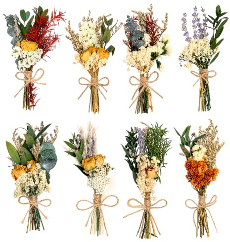FIUTEKO 8 Ramilletes de Flores Secas Mini - 13–15 cm para Decoración y DIY