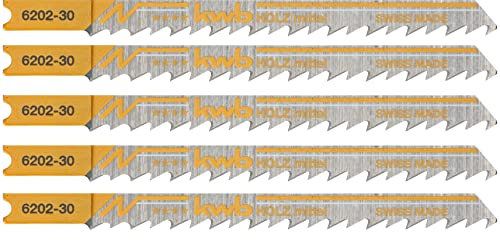kwb Lames de scie sauteuse pour le bois en acier HCS flexible avec tige à une came (tige en T),denture en plongée,transport optimal de la sciure,tranchant durable,surface polie,pour les coupes fines