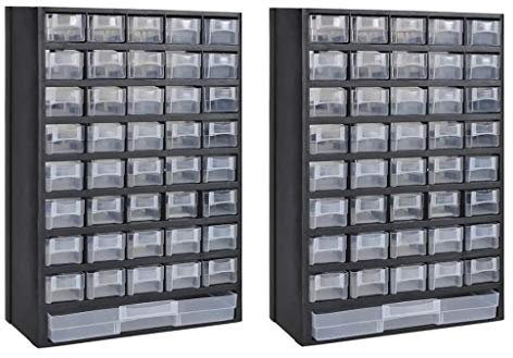 Festnight 2er Set Kunststoff Sortimentsschrank Sortimentskasten mit 41-FaeCher Kunststoffrahmen 31 x 13,8 x 49cm