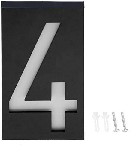 LED Solar Hausnummer Licht Türplatte Tür Adresse Licht Adressschild LED Beleuchtet Außenplakette für zu Hause(number 4)