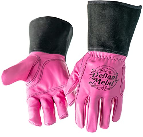 Defiant Metal TIG Welding Gloves - Premium Pink Goatskin Leather (Small)