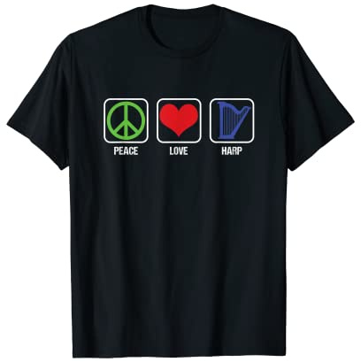 Symbole de paix cœur amour harpe musicien cadeau T-Shirt