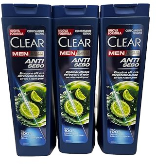 6x Clear Men Anti-Sebo Anti-mjällschampo med citronextrakt för fett hår - 6 flaskor på 225 ml