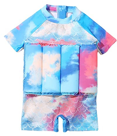 IBTOM CASTLE Toddler Swimsuit Short Sleeve One-Piece Swim Vest Baby Swimwear for Girls Boys Bathing Suit Blue - Fish Scales 18-24 Months