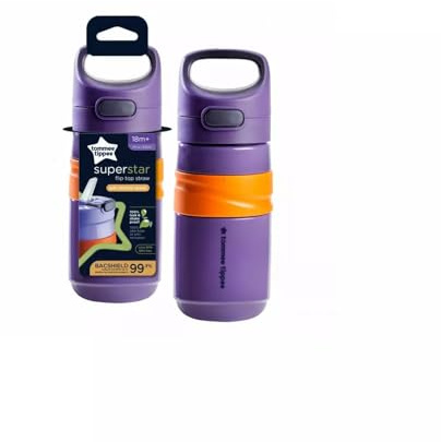 Tommee Tippee Superstar Flip Top Sportee Cup, 18m+ Toddler Drinking Trainer Bottle, Leak and Shake Proof, Hygienic Antibacterial Spout, Bite Resistant, 500ml, Purple