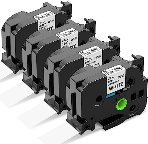 4x Kompatibel TZ-251 24mm Schriftbänder als Ersatz für Brother TZe 24mm P touch Bänder TZe-251 TZe251 AZe-251 Schwarz auf Weiß Laminiert für Brother P-touch P700 P750 D600 2310 P900 Beschriftungsgerät