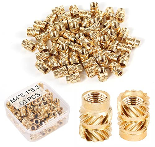 60 Stück 3D Druck Messing Muttern, M4x8,1x6,3mm M4 Gewindeeinsatz Innengewinde Gerändelte Messingmuttern Gewindeeinsatz Einpressmutter Messing für 3D Druck Loptop Automobil Kunststoffschale