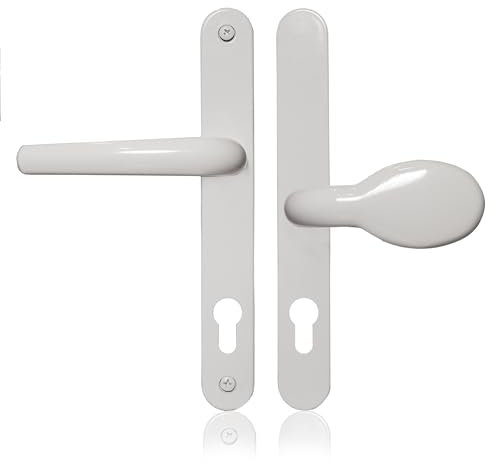 XFORT Uros White Door Handle, (PZ 62/92mm, Screw Hole Distance 211mm, 243mm Overall) Aluminium Offset Lever/Pad, UPVC Door Handle.