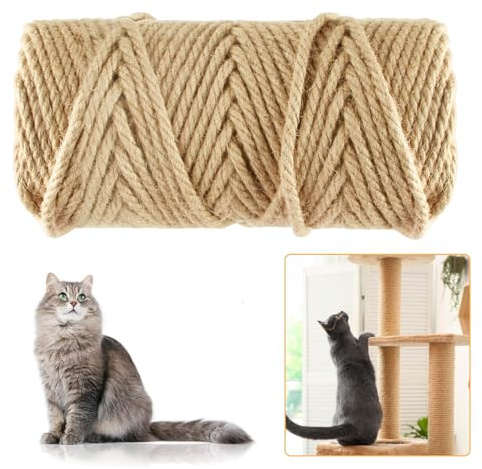 Niserelesa 164FT/50M Natural Sisal Rope for Cat Scratching Posts, 6mm Thick Jute Hemp Cat Rope for Cat Tree Replacement, Cat Scratch Post Repair, DIY Projects, and Furniture Wrapping