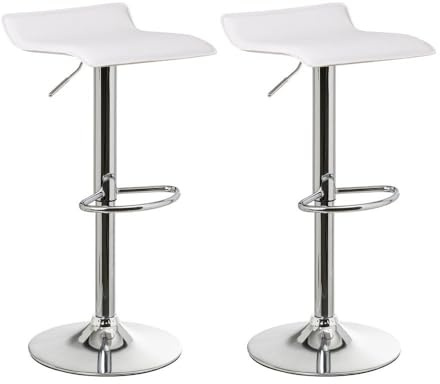 LOLAhome - Set de 2 Taburetes de Cocina Giratorios en 360°, Juego de Sillas de Bar Regulables en Altura de 63 a 84 cm, Estructura Metal y Reposapiés, Blancos