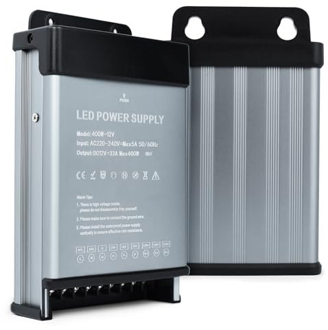 KSIBNW Transformador 220V a 12V 400W, Fuente de Alimentación Exterior Impermeable IP44 LED Driver Conmutada Fuente Alimentación de Voltaje Constante Driver de Bajo Voltaje para Tira LED