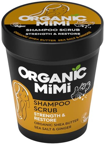 ORGANIC MIMI Shampoo Scrub Streght & Restore Shea Butter, Sea Salt & Ginger, Shampoo Scrub al Sale, Burro di Karitè e Zenzero, Rinforzante & Riparatore, Volumizzante Capelli, Dona Lucentezza, 280g