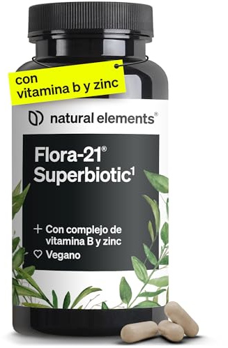 Probióticos y Prebióticos intestinales - Cepas bacterianas formadoras de esporas Flora-21® + 8 vitaminas B y Zinc - 60 cápsulas gastroresistentes - Veganas y de alta dosis - Probadas en laboratorio