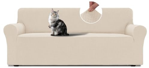 BellaHills Funda Sofa 3 Plazas, Fundas Ajustables,Fundas Sofa Elasticas,con Reposabrazos,Protector Sofa Gatos Arañazo y Perros Mascotas,Natural