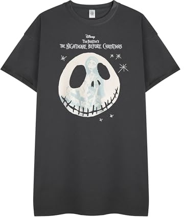 Disney Nightmare Before Christmas T-shirt da notte da donna di Sally & Jack | Maglietta da notte grafica con personaggi Sally e Jack per adulti in nero | Top da notte da donna con stampa di personaggi