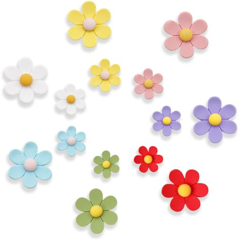 14 Pieces Flower Fridge Magnets,Cute Refrigerator Magnets,3D Flower Colorful Decorative Magnets for Office Kitchen,Fridge Magnets for Whiteboard (7 Small+7 Large)