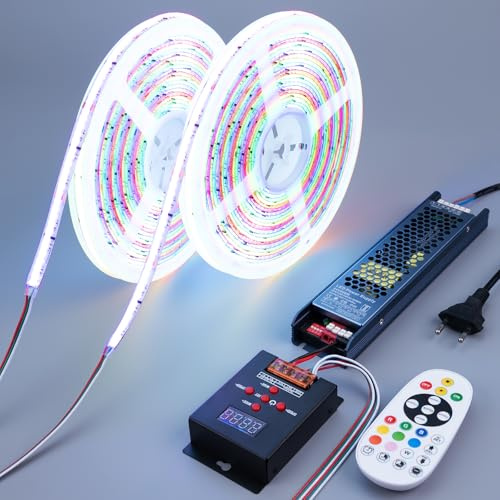 BENLUN WS2811 RGB+IC med Jagande Färgeffekter COB LED List 24V 20m 180W | Dimbart LED Strip Lights Självhäftande med Dimmer och Nätaggregat för Vardagsrum, Akustikpanel, Sovrum, Gaming, 10m X 2