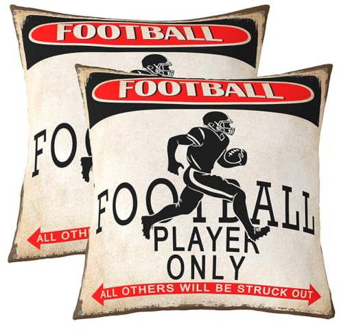 Loussiesd Juego de 2 fundas de almohada de 50 x 50 cm con diseño de fútbol americano, para niños, mujeres, hombres, jugadores de fútbol americano, decoración de sala de juegos, ropa de cama con