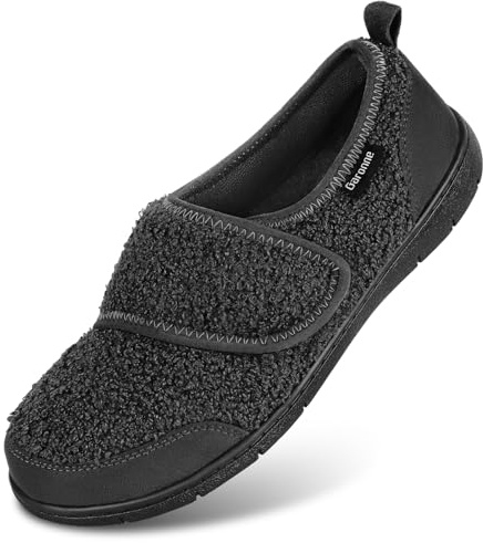 Garonne Women's Diabetic Adjustable Wide Width Slippers with Removable Cushioned Insole Indoor Outdoor(8,Dark Grey)