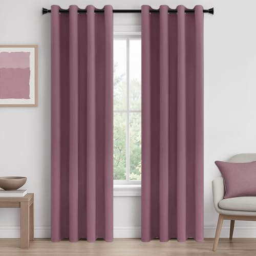 MRTREES Opaque Curtains, Thermal Curtains with Eyelets, Blackout Curtain, Eyelet Curtain, Short Modern Curtain, 230 x 140 cm (H x W), Dusky Pink, Set of 2 for Hotels, Offices, Living Room, Bedroom
