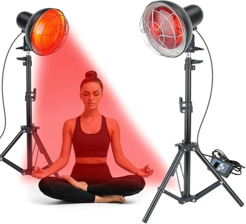 Rkdely Lámparas Infrarrojas, 150W Lampara Infrarrojos, Lampara Luz Roja con Temporizador, Lámparas de Calor Infrarrojo con Soporte de Suelo, Luz Roja Terapia con Temperatura Regulable
