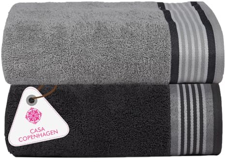 Casa Copenhagen Juego de 2 Sábanas de baño, 600GSM, Gris Pino-Gris Violeta
