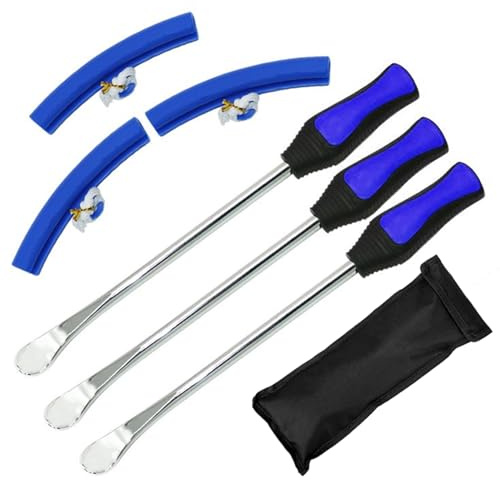 Dulamet Sollevamento pneumatici, 3 Pcs Pneumatico Leva Utensili Cucchiai, Ferro di Montaggio Pneumatico, Con 3 Protezioni Cerchione Ruota Protezioni, Per Motocicletta, Bicicletta, Carrello Pneumatici