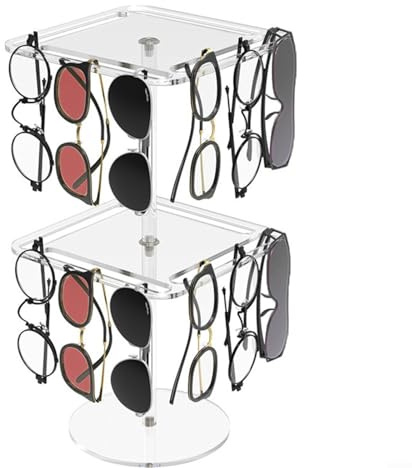 Supporto organizer per occhiali in acrilico girevole a 360°, per 24 occhiali da sole o occhiali, espositore da tavolo a doppio strato con design trasparente e base girevole liscia, per uso domestico o