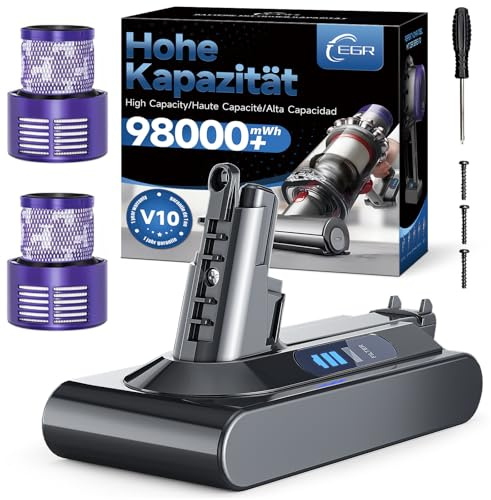 EGR V10/SV12 Battery Replacement for Dyson V10 Animal/Absolute/Fluffy/Motorhead/Trigger/Cyclone Cordless Vacuum Cleaner Battery with 2 Filters (Not for V8/SV10)