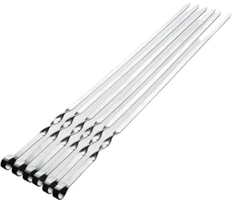 Spiedini for barbecue da 55 cm Manico lungo Shish Kebab Grill for Bastoncini Forchetta in legno Acciaio inossidabile for esterni(B 6PCS-45CM)