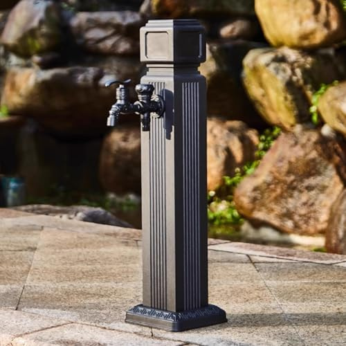 Outdoor Aluminum Water Fountain Tap, Decorative Garden Feature with Double Outlet Faucet & 15m Spray Gun, Anti-Freeze Water Dispenser for Irrigation & Landscaping