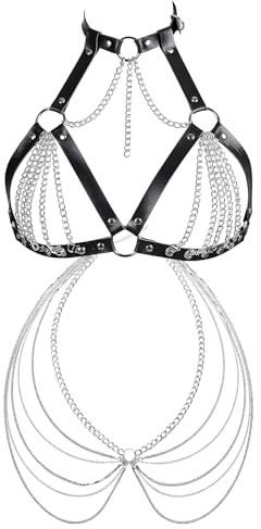 Conjunto De 2 Piezas Para Mujer Cadenas De Cuerpo Gótica – Cadena Del Sujetador + Cadena Para El Abdomen, Diseño Ajustable, Ideal Para Fiestas Rave, Festivales De Música Y Discotecas
