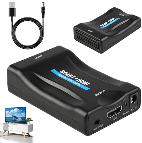 SCART to HDMI Adaptador con Cable USB, 1080p/720p Audio Video Convertidor