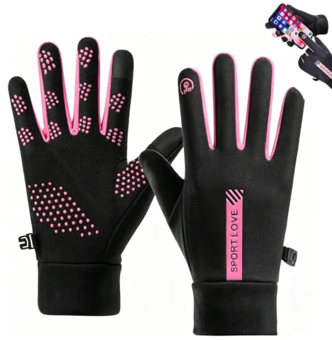 1 Pair Waterproof Netball Gloves, Winter Sports Gloves Women (Black Pink) | Threaded cuff design, elastic, windproof and cold-resistant warm material, breathable, non-slip design, providing better grip