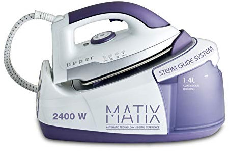 BEPER 50.971 Ferro da Stiro Digitale, Rabocco continuo dell'acqua, Capacità serbatoio 1.4 L, 2400 W, Piastra steam glide , Temperatura regolabile, Vapore continuo, Spegnimento automatico