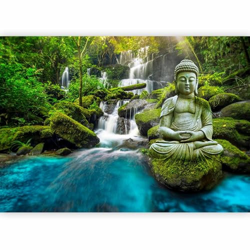 Papier peint murando intissé 300x210 cm Décoration Murale XXL Poster Tableaux Muraux Tapisserie Photo Trompe l'oeil Bouddha nature paysage chute d''eau c-C-0019-a-b
