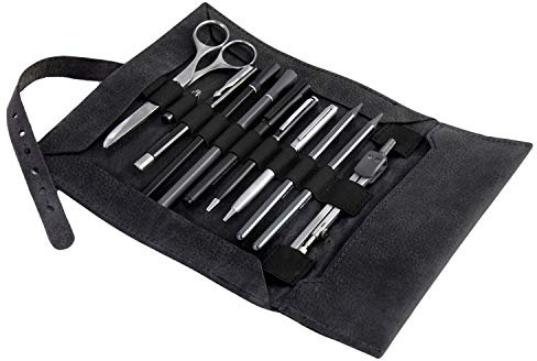 Jahn-Tasche - Stylische Stifterolle/Rollmäppchen Größe L aus Büffel-Leder, Blau-Schwarz, Modell 015