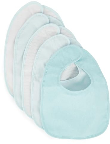 BIECO Baberos Impermeables 5x | para Bebe Recien Nacido, 0 Meses, Blanco de Algodon Rizo, Velcro Pechitos