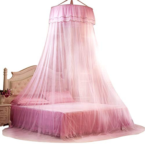 BTER Cama Transpirable mosquitera 360 ° Cortina de Cama con Dosel, Plegable Princesa Encaje Estilo Dormitorio decoración señoras para el hogar(Pink)