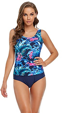 BIMEI Maillots de bain à poches pour mastectomie jupe-culotte maillot de bain pour fausse forme de poitrine en silicone pour femme cancer du sein 125, bleu, XL