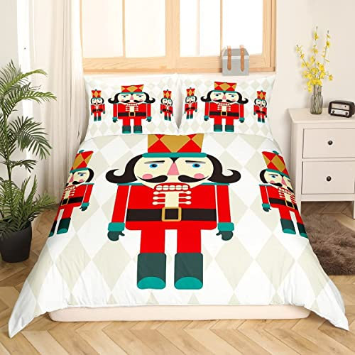 Christmas Bedding Set, Nutcracker Duvet Cover, Cartoon Royal Guarder Comforter Cover For Kids Boys Girls, New Year Festival Quilt Cover With 2 Pillow Shams Child Room Decoration King Size Red Blue