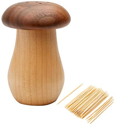 Toothpick Holder, Cute Mushroom Toothpick Dispenser,Wooden Toothpick Container for Kitchen Home Restaurant Dining Room Birthday Hostess Thanksgiving Christmas Gift for Friend Family Wood Decoration