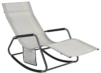 SoBuy Sun Lounger Garden Chair Outdoor Rocking Deck Chair with Side Pocket, Reclining Garden Furniture for Patio Camping Balcony Beach Light Grey 143×57×85 cm OGS47-HG