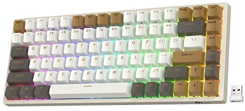 RK ROYAL KLUDGE RK84 RGB Limited Edition, 75% Triple Modi BT5.0/2.4G/USB-C Hot-Swap-fähige mechanische Tastatur, 84 Tasten Wireless Bluetooth Gaming Keyboard, RK Yellow Switch, Macchiato Weiß