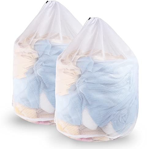 2 Piezas Bolsa Lavadora, 60 x 80 cm Bolsa Malla Lavanderia Red Lavadora Ropa Interior, Bolsa Calcetines Lavadora Reutilizable con Cordón para Lavadora Blusa Ropa Interior Sujetador Calcetines