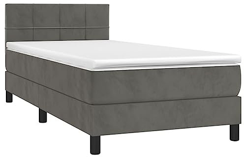 vidaXL Boxspringbett mit Matratze LED Polsterbett Bett Einzelbett Bettrahmen Bettgestell Lattenrost Schlafzimmerbett Hotelbett Dunkelgrau 100x200cm Samt