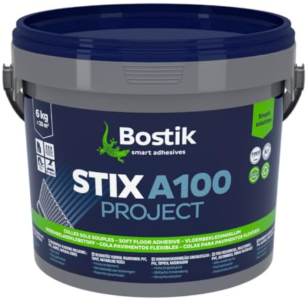 BOSTIK STIX A100 PROJECT Beige akryl lim speciellt stora verk, lätt att applicera, multimaterial, högt initialt grepp, hög prestanda, godkänd, inomhus, burk 6 kg