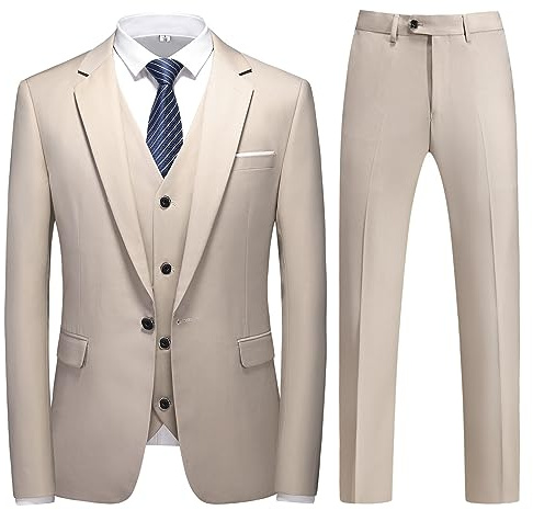 KUDMOL - Traje de hombre de 3 piezas, botón único, esmoquin clásico, blazer, chaleco y pantalón para negocios y hombres, champán, 3XL