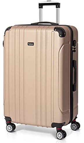 Todeco Valise Cabine 55cm, Valise à Main légère avec Coque Rigide, Valise de Voyage, Rigide e Légère ABS, avec 4 Doubles Roues, 55x35x22cm, Champagne